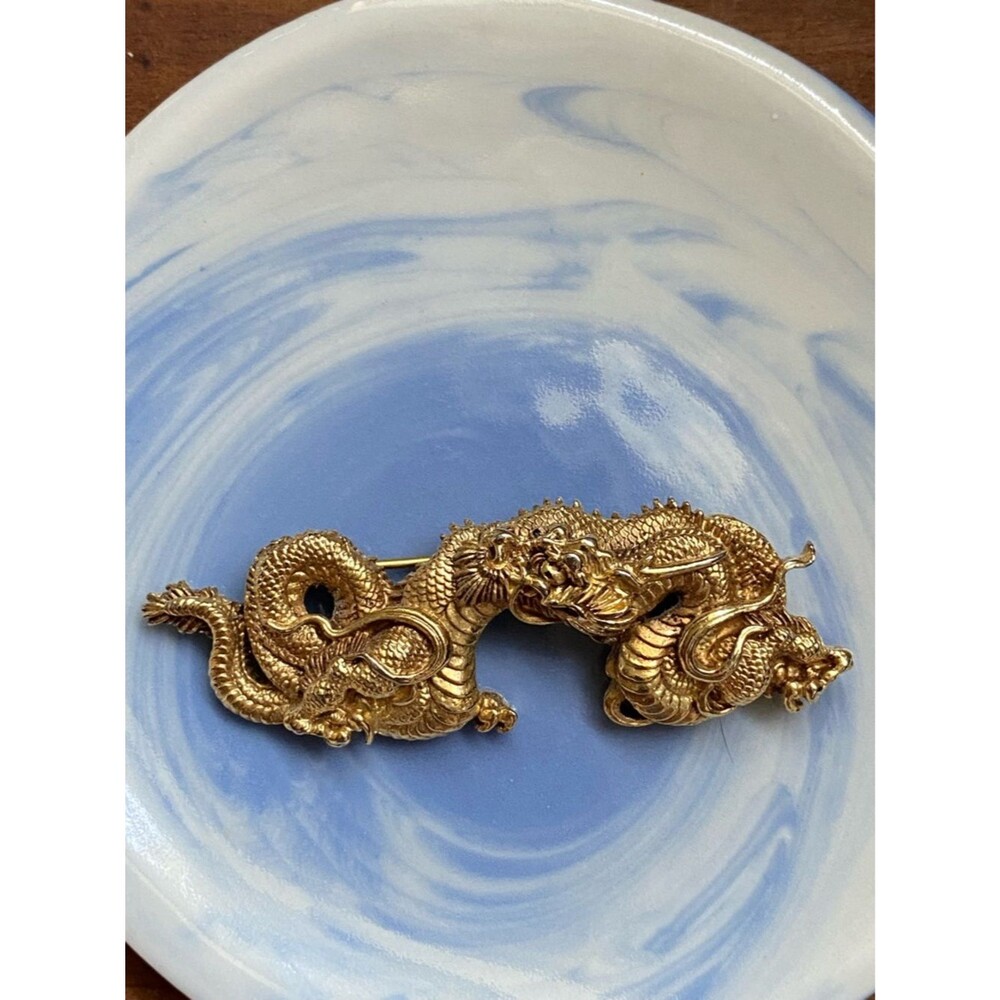 Exquisite Alva Museum Replica Gold Tone Dragon Brooch/Pin